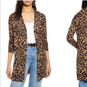 Halogen Leopard Print Linen Blend Cardigan